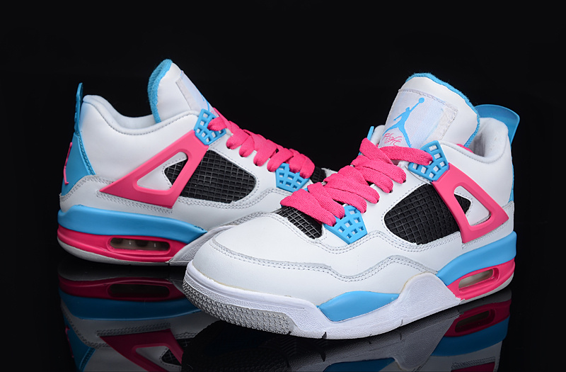 Air Jordan 4 White Blue Pink For Women 