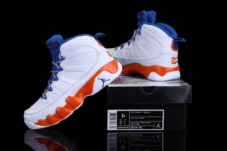 Air Jordan 9 White Blue Orange For Kids