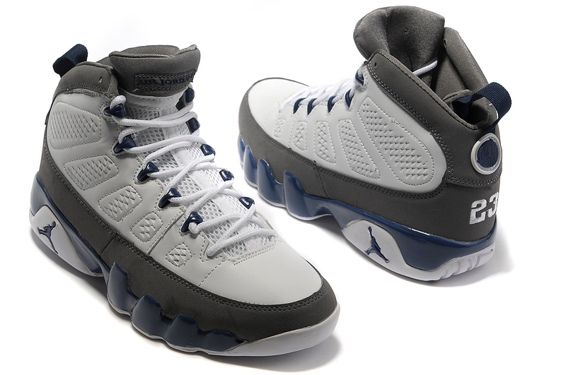 New Air Jordan Retro 9 White Grey Blue Shoes