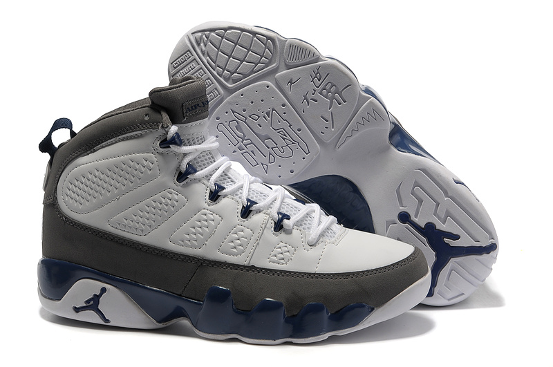 New Air Jordan Retro 9 White Grey Blue Shoes