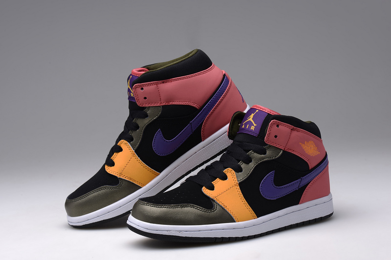 New Jordan 1 Retro Black Orange Pink Blue Shoes For Women