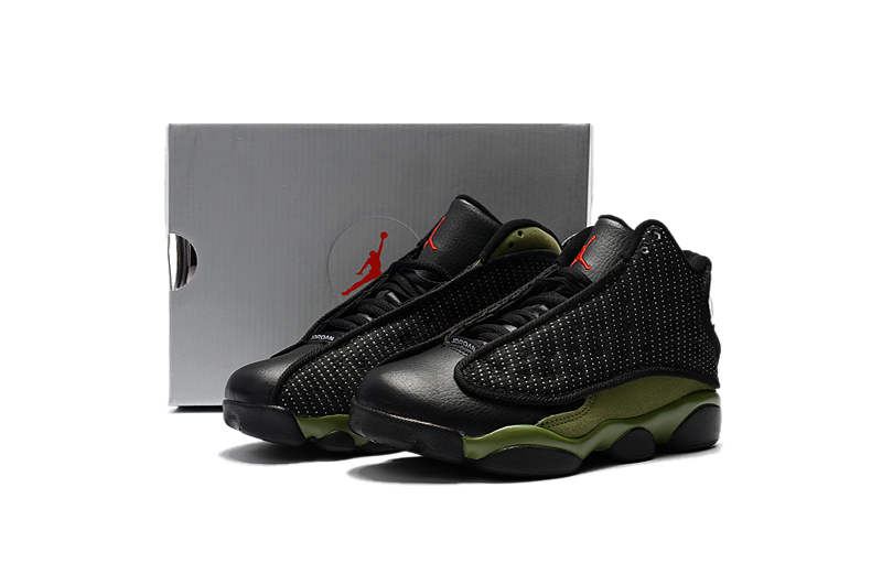 Kids' 2017 Air Jordan 13 Black Green Shoes